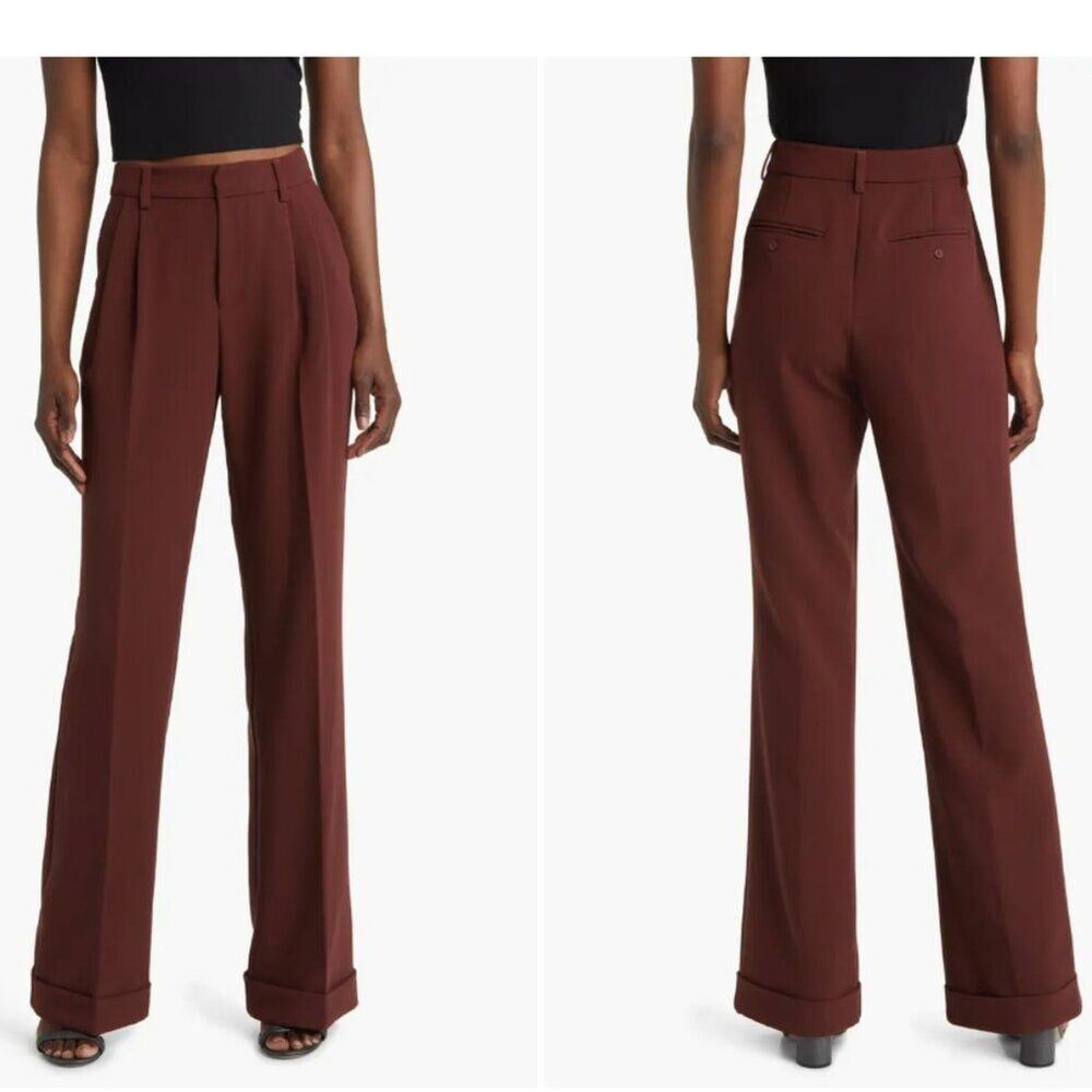 Paige Aracelli Women's Pants Pleated Cuff Hem Trouser Pants Mahogany size 12P